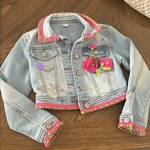 Kids Denim Jacket with Pink and Green Accents